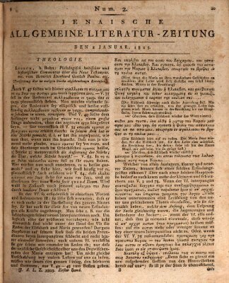 Jenaische allgemeine Literatur-Zeitung vom Jahre ... Mittwoch 2. Januar 1805