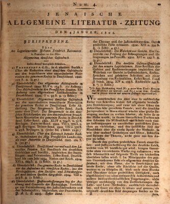 Jenaische allgemeine Literatur-Zeitung vom Jahre ... Freitag 4. Januar 1805