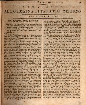 Jenaische allgemeine Literatur-Zeitung vom Jahre ... Freitag 11. Januar 1805