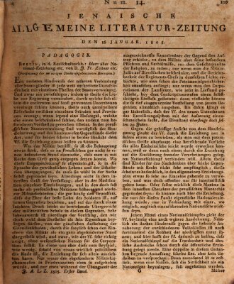 Jenaische allgemeine Literatur-Zeitung vom Jahre ... Mittwoch 16. Januar 1805