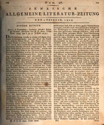 Jenaische allgemeine Literatur-Zeitung vom Jahre ... Freitag 1. Februar 1805