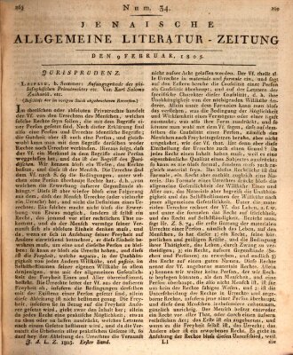 Jenaische allgemeine Literatur-Zeitung vom Jahre ... Samstag 9. Februar 1805