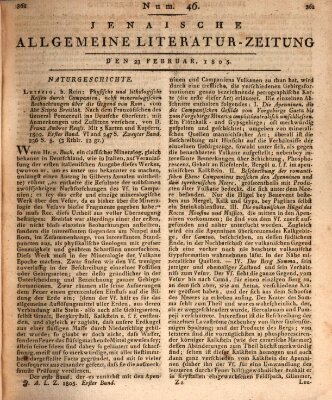 Jenaische allgemeine Literatur-Zeitung vom Jahre ... Samstag 23. Februar 1805