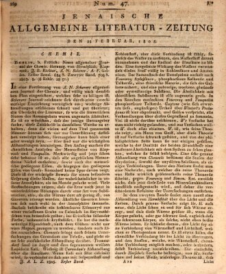 Jenaische allgemeine Literatur-Zeitung vom Jahre ... Montag 25. Februar 1805