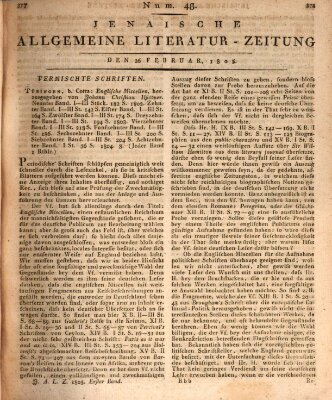 Jenaische allgemeine Literatur-Zeitung vom Jahre ... Dienstag 26. Februar 1805