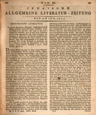 Jenaische allgemeine Literatur-Zeitung vom Jahre ... Mittwoch 13. März 1805