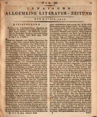 Jenaische allgemeine Literatur-Zeitung vom Jahre ... Donnerstag 11. April 1805