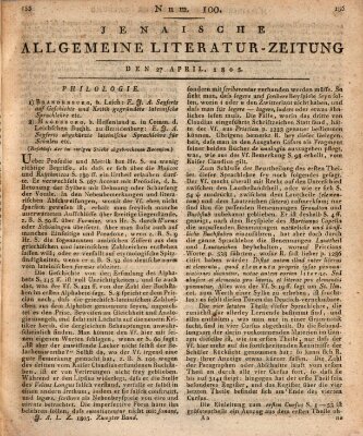 Jenaische allgemeine Literatur-Zeitung vom Jahre ... Samstag 27. April 1805