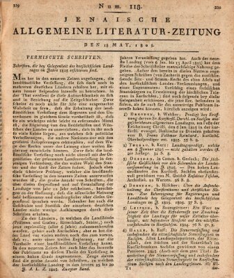 Jenaische allgemeine Literatur-Zeitung vom Jahre ... Samstag 18. Mai 1805