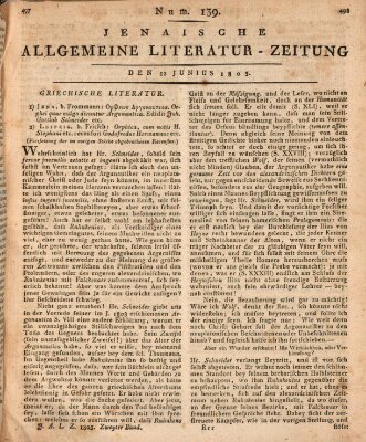 Jenaische allgemeine Literatur-Zeitung vom Jahre ... Mittwoch 12. Juni 1805