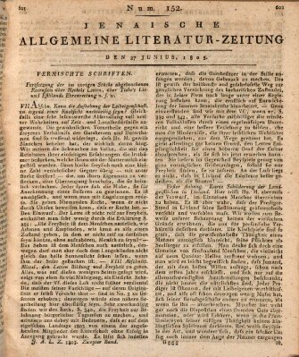 Jenaische allgemeine Literatur-Zeitung vom Jahre ... Donnerstag 27. Juni 1805