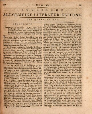 Jenaische allgemeine Literatur-Zeitung vom Jahre ... Freitag 19. Februar 1808