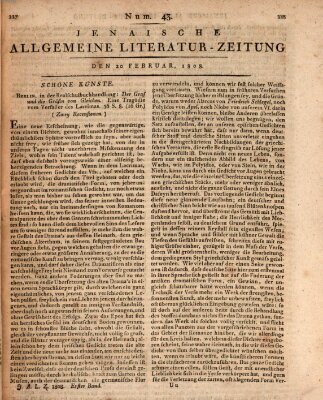 Jenaische allgemeine Literatur-Zeitung vom Jahre ... Samstag 20. Februar 1808