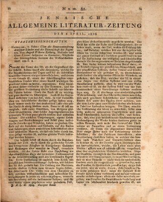 Jenaische allgemeine Literatur-Zeitung vom Jahre ... Mittwoch 6. April 1808