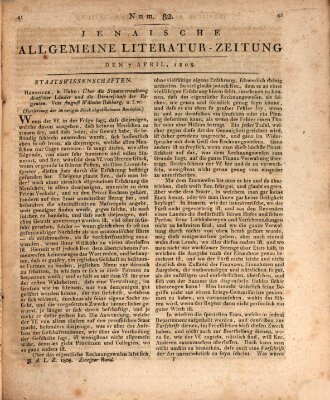 Jenaische allgemeine Literatur-Zeitung vom Jahre ... Donnerstag 7. April 1808