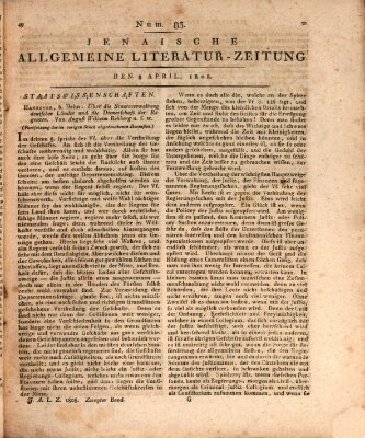 Jenaische allgemeine Literatur-Zeitung vom Jahre ... Freitag 8. April 1808