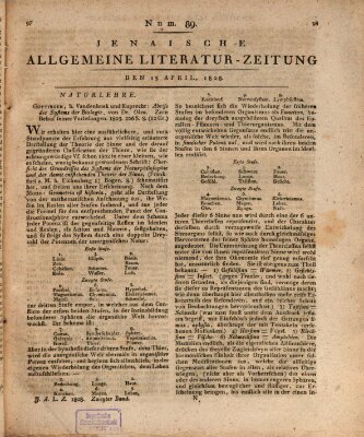 Jenaische allgemeine Literatur-Zeitung vom Jahre ... Freitag 15. April 1808