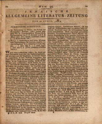 Jenaische allgemeine Literatur-Zeitung vom Jahre ... Mittwoch 20. April 1808