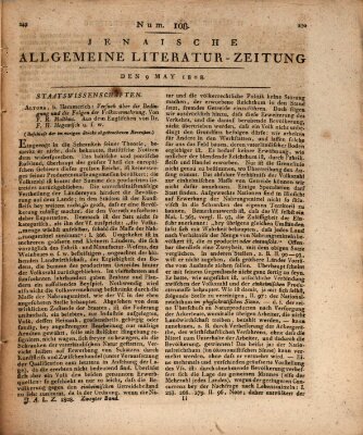 Jenaische allgemeine Literatur-Zeitung vom Jahre ... Montag 9. Mai 1808