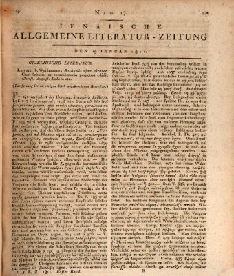 Jenaische allgemeine Literatur-Zeitung vom Jahre ... Samstag 19. Januar 1811