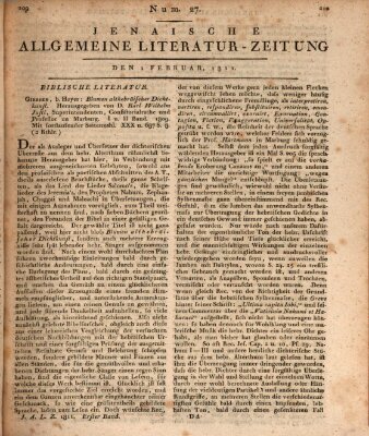 Jenaische allgemeine Literatur-Zeitung vom Jahre ... Freitag 1. Februar 1811