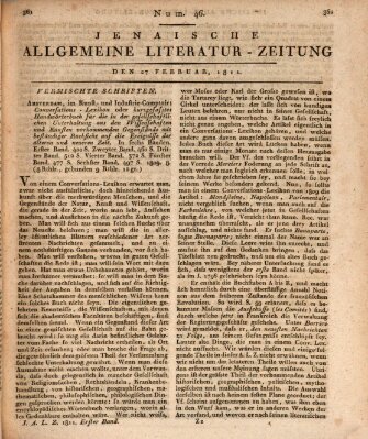 Jenaische allgemeine Literatur-Zeitung vom Jahre ... Mittwoch 27. Februar 1811