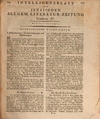 Jenaische allgemeine Literatur-Zeitung vom Jahre ... Samstag 20. April 1811