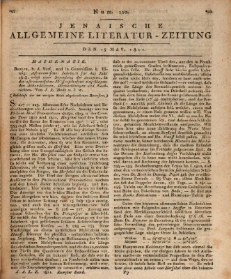 Jenaische allgemeine Literatur-Zeitung vom Jahre ... Mittwoch 15. Mai 1811