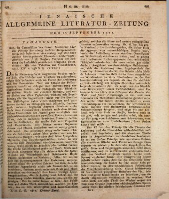 Jenaische allgemeine Literatur-Zeitung vom Jahre ... Freitag 13. September 1811