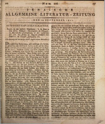 Jenaische allgemeine Literatur-Zeitung vom Jahre ... Freitag 20. September 1811