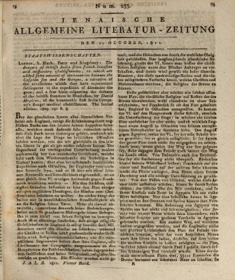 Jenaische allgemeine Literatur-Zeitung vom Jahre ... Freitag 11. Oktober 1811