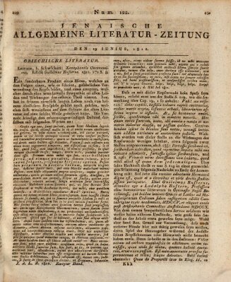 Jenaische allgemeine Literatur-Zeitung vom Jahre ... Freitag 19. Juni 1812