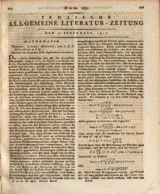 Jenaische allgemeine Literatur-Zeitung vom Jahre ... Samstag 12. September 1812