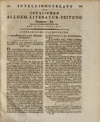 Jenaische allgemeine Literatur-Zeitung vom Jahre ... Samstag 12. September 1812