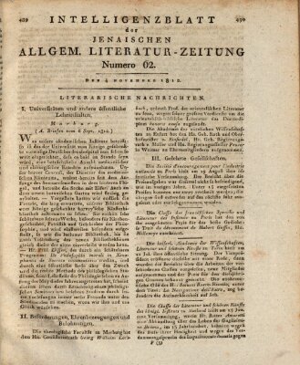 Jenaische allgemeine Literatur-Zeitung vom Jahre ... Mittwoch 4. November 1812