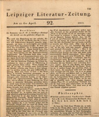 Leipziger Literaturzeitung Mittwoch 15. April 1812