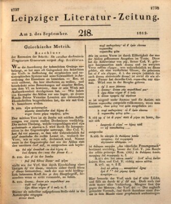 Leipziger Literaturzeitung Mittwoch 2. September 1812