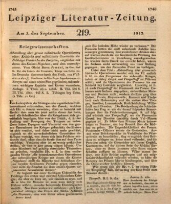 Leipziger Literaturzeitung Donnerstag 3. September 1812