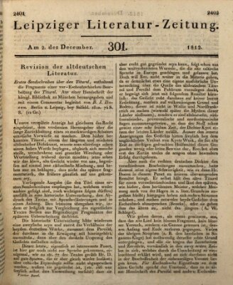 Leipziger Literaturzeitung Mittwoch 2. Dezember 1812