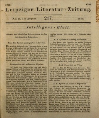 Leipziger Literaturzeitung Samstag 28. August 1813