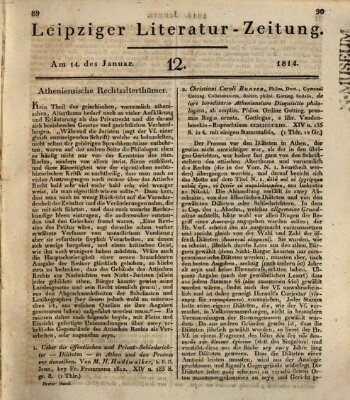 Leipziger Literaturzeitung Freitag 14. Januar 1814