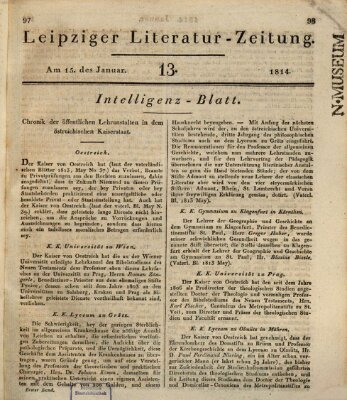 Leipziger Literaturzeitung Samstag 15. Januar 1814