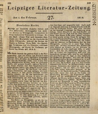 Leipziger Literaturzeitung Dienstag 1. Februar 1814