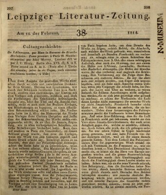 Leipziger Literaturzeitung Montag 14. Februar 1814