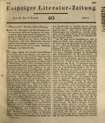 Leipziger Literaturzeitung Mittwoch 16. Februar 1814