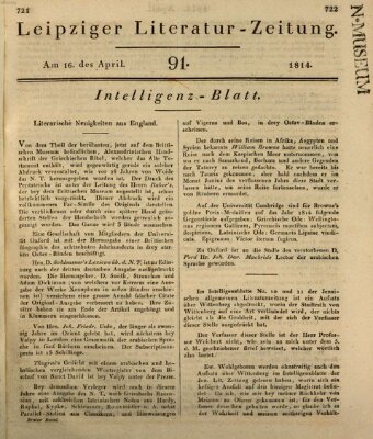 Leipziger Literaturzeitung Samstag 16. April 1814