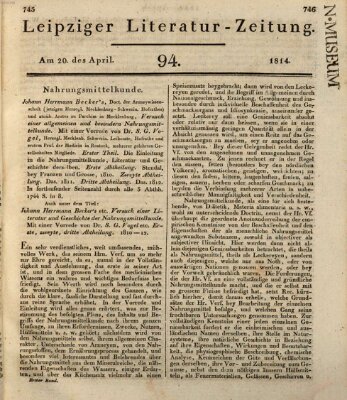 Leipziger Literaturzeitung Mittwoch 20. April 1814