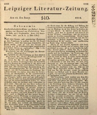 Leipziger Literaturzeitung Montag 13. Juni 1814