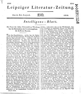 Leipziger Literaturzeitung Samstag 6. August 1814