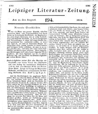 Leipziger Literaturzeitung Donnerstag 11. August 1814